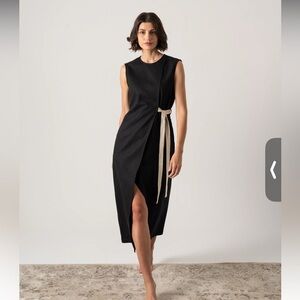 Luxmii Aurore linen Midi Dress Black high neck slit classy sustainable large new